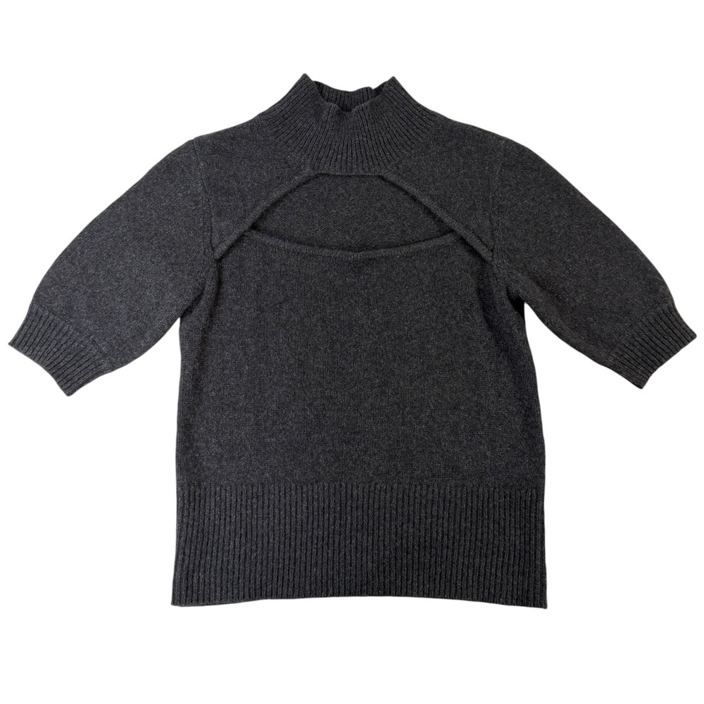 FRAME Dark Gray 100% Cashmere Cutout Mock Neck Short Sleeve Knit Sweater Small - Picture 3 of 10